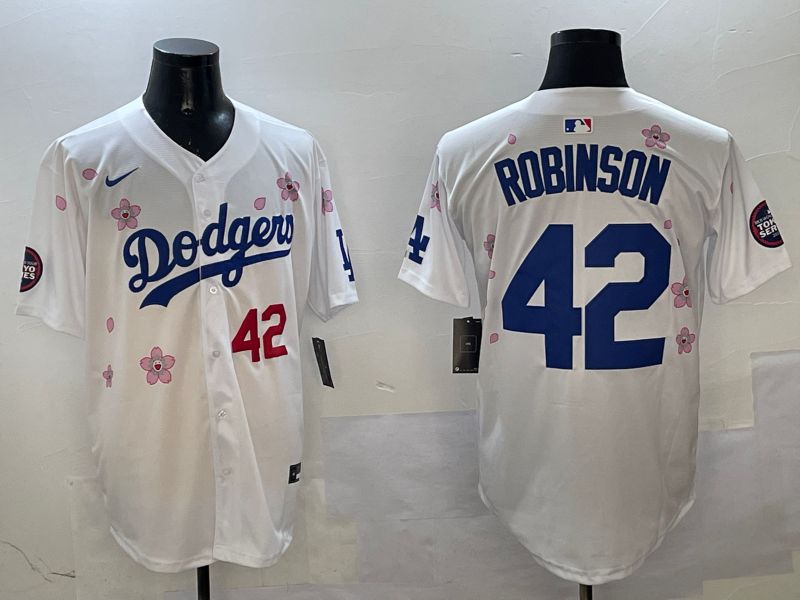 Men Los Angeles Dodgers #42 Robinson White Sakura Edition 2025 Nike MLB Jersey style 7->los angeles dodgers->MLB Jersey
